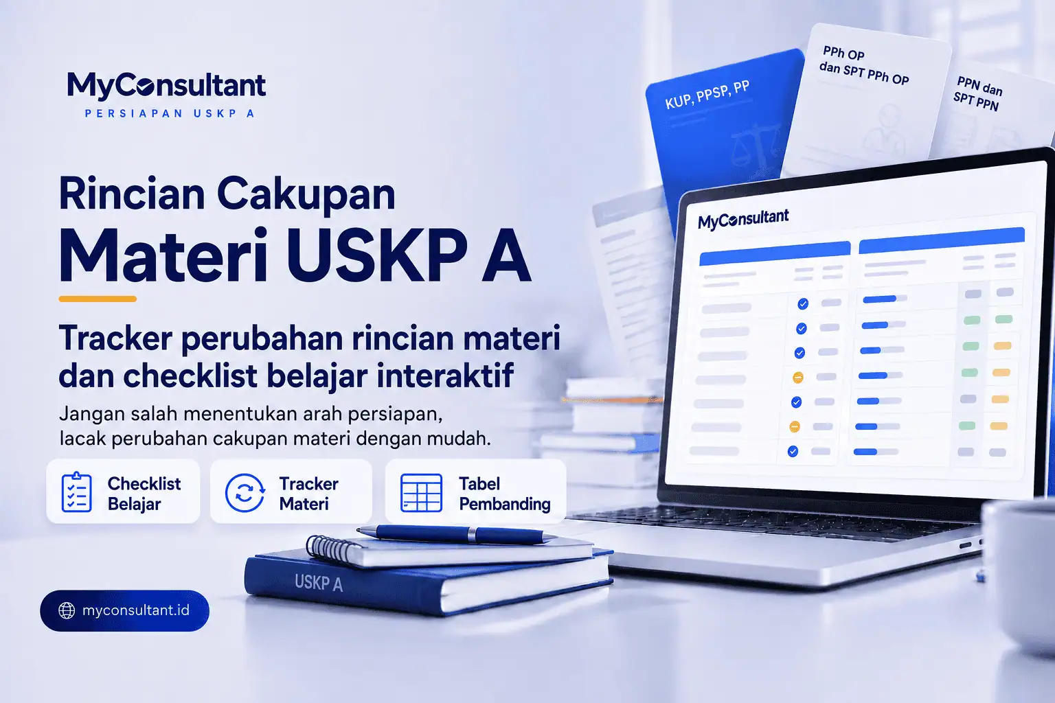 Rincian cakupan materi dan checklist belajar enam mata ujian USKP A di MyConsultant
